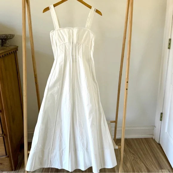 NWT Zara Poplin Corset Seamed Maxi Dress in White - S - Picture 4 of 8